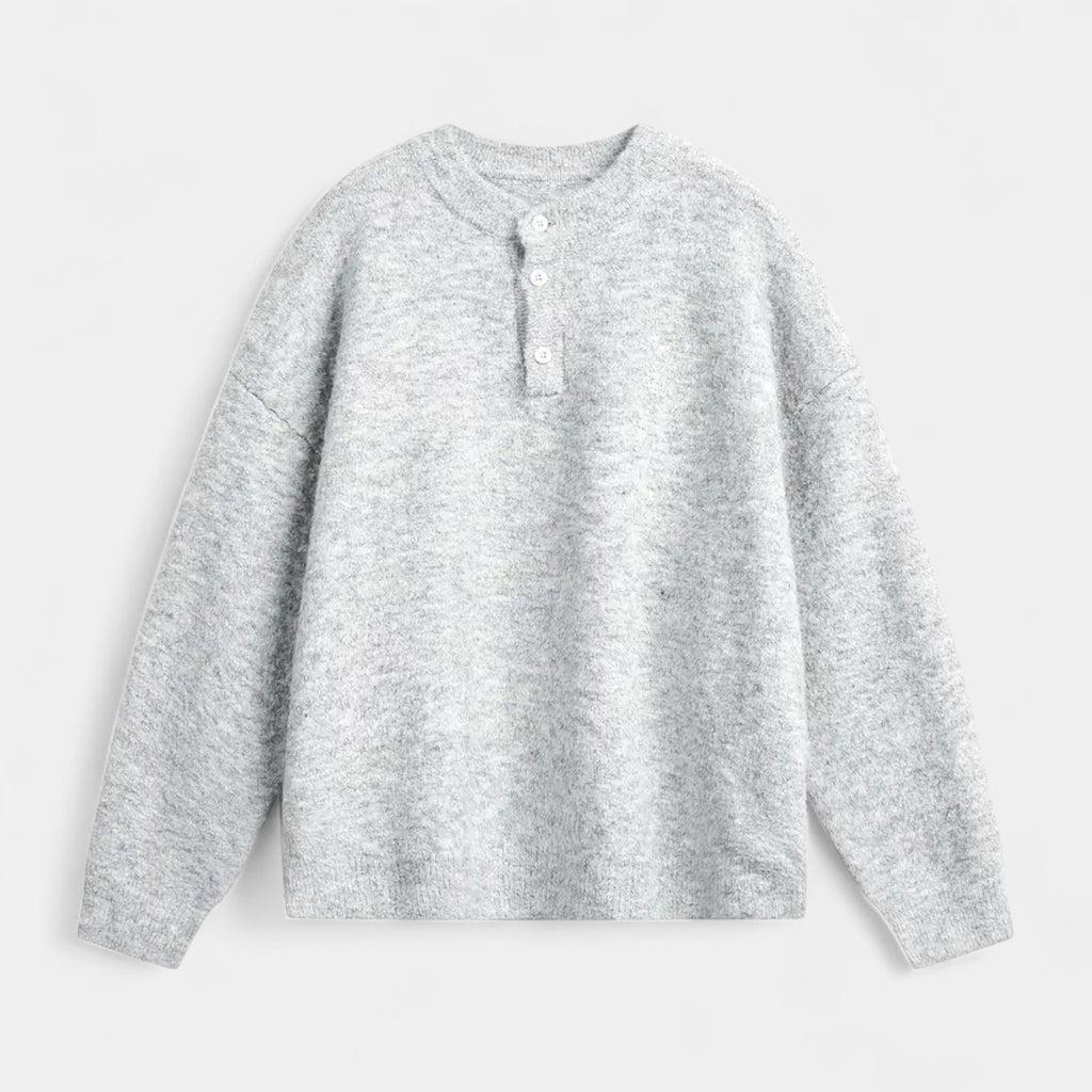 Henley Knit Wool Sweater Three-Button Placket for Men