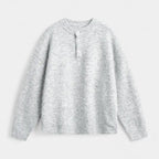 Henley Knit Wool Sweater Three-Button Placket for Men