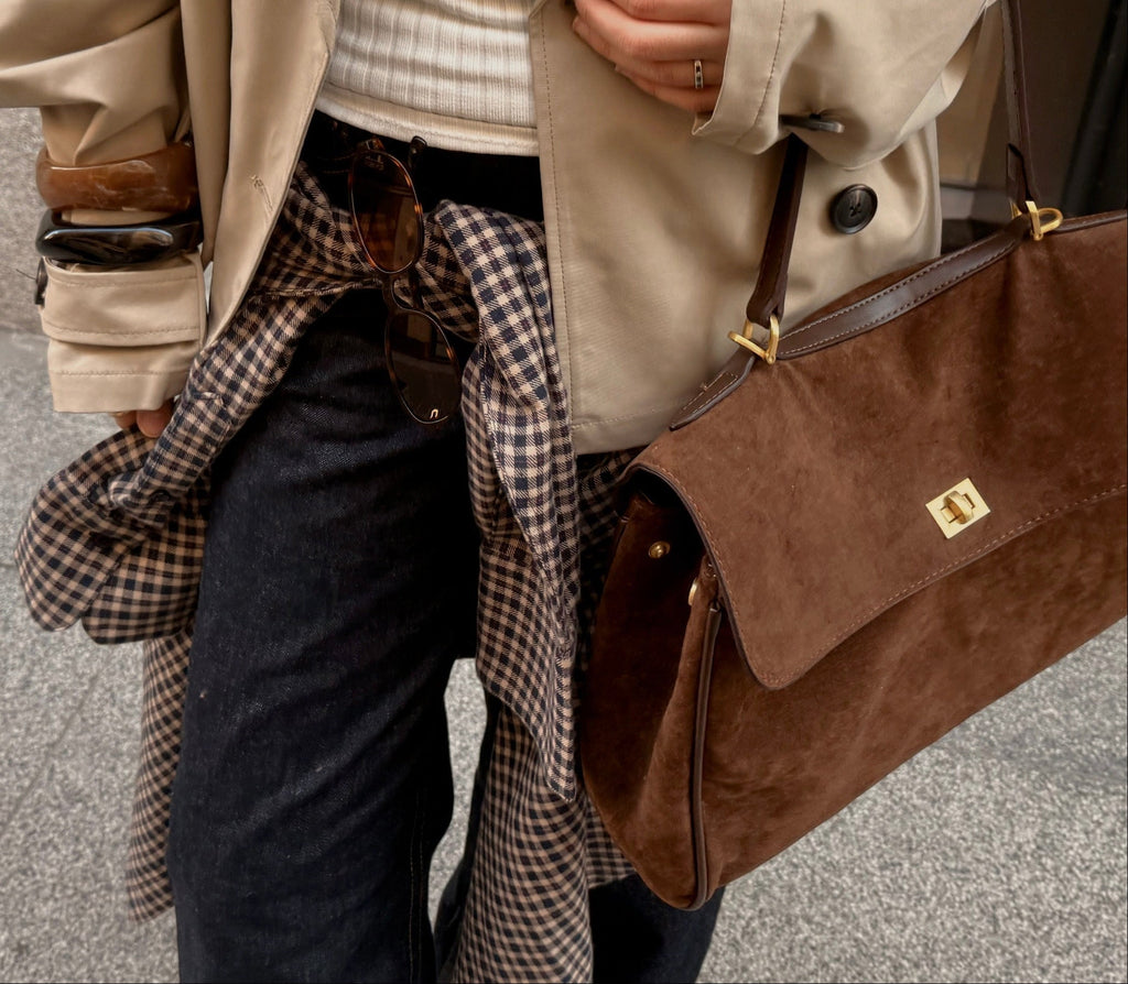 Women's Suede Shoulder Bag with Laptop Compartment