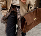 Women's Suede Shoulder Bag with Laptop Compartment