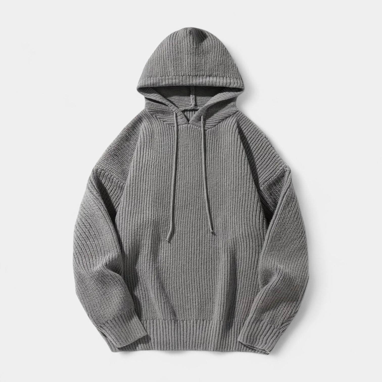 Ribbed Knit Hoodie Relaxed Fit Drawstring for Men