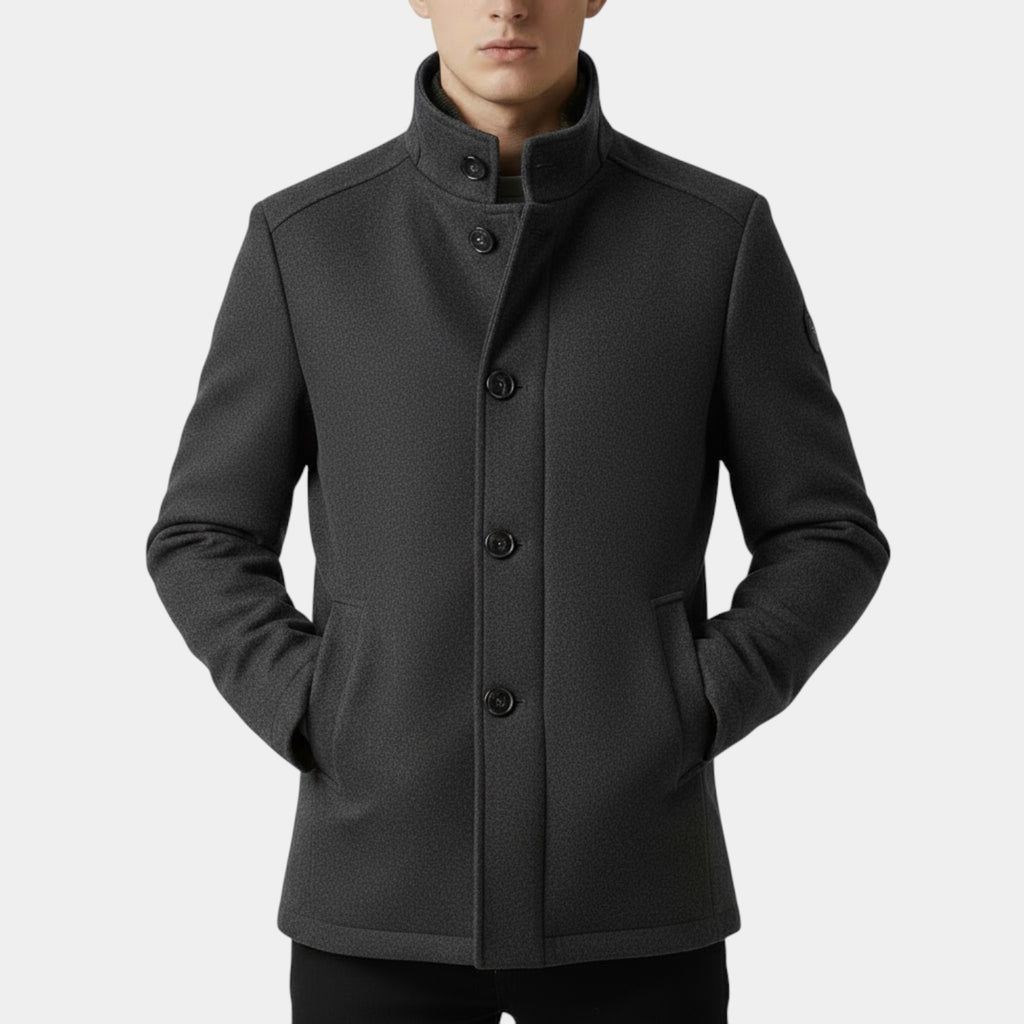 Wool-Blend Trench Coat Stand Collar Tailored Fit for Men