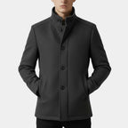 Wool-Blend Trench Coat Stand Collar Tailored Fit for Men