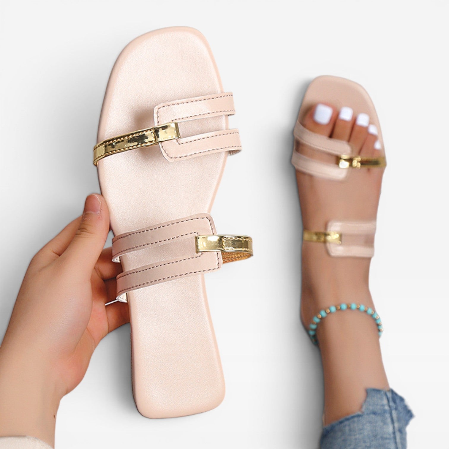 Women's Flat Slide Sandals with Square Toe