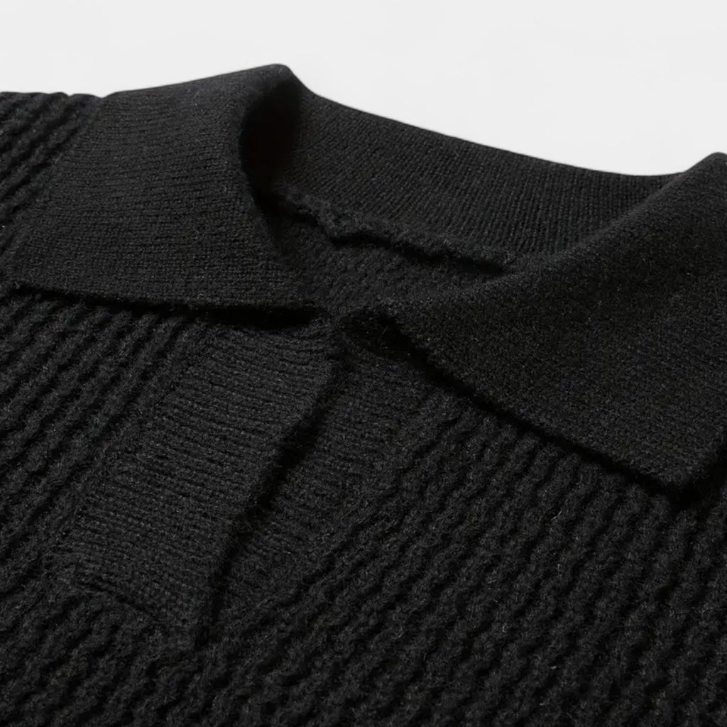 Textured Knit Polo Sweater Relaxed Fit for Men