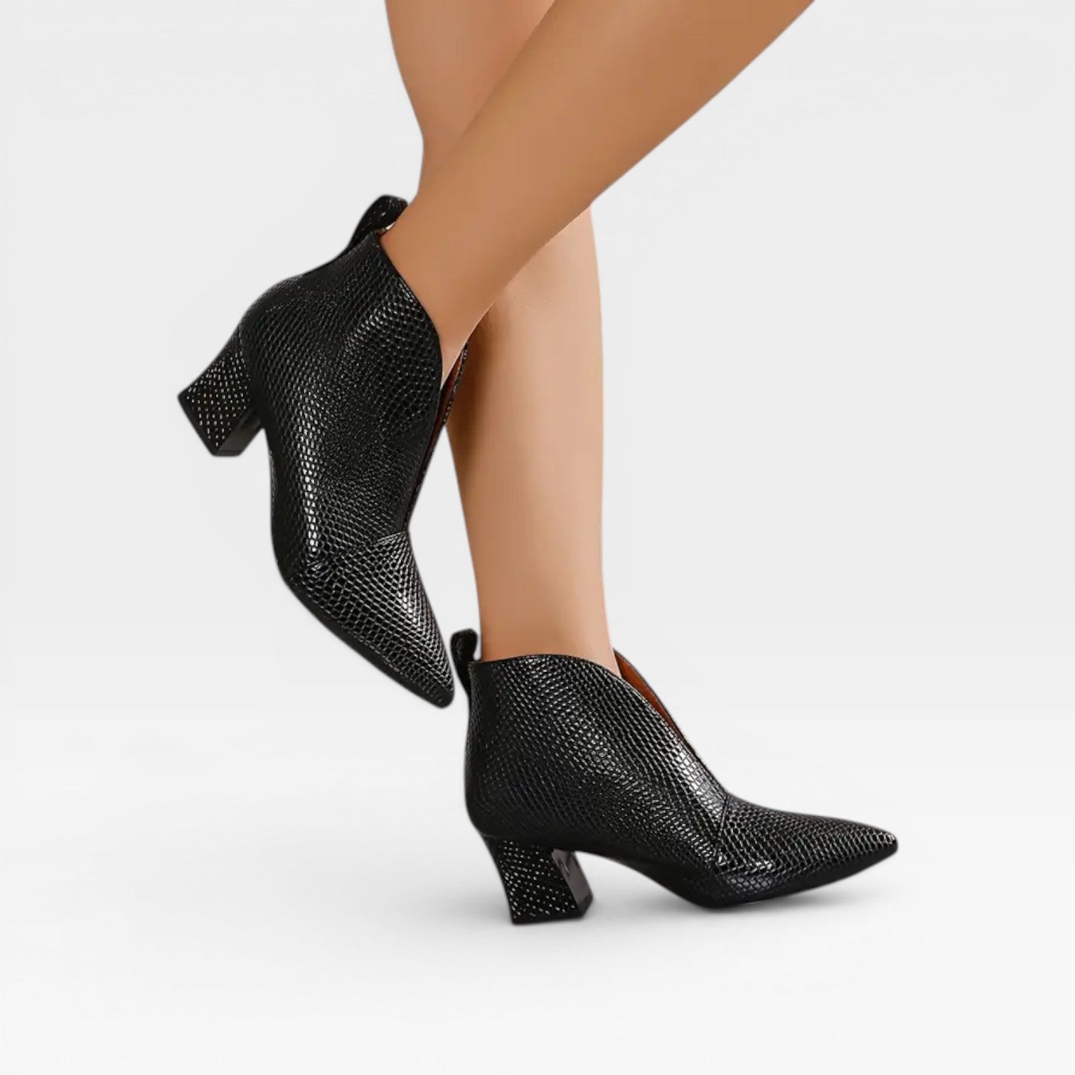 Women's Pointed-Toe Croc-Effect Ankle Boots