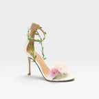 Women's Sheepskin Crystal Ankle Wrap Sandals