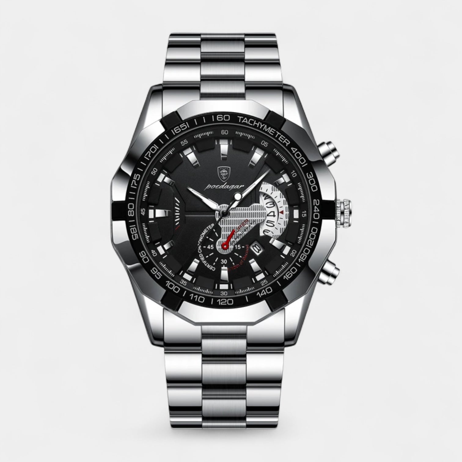 Men’s Stainless Steel Quartz Chronograph Watch with Tachymeter