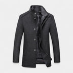 Wool-Blend Trench Coat Stand Collar Tailored Fit for Men