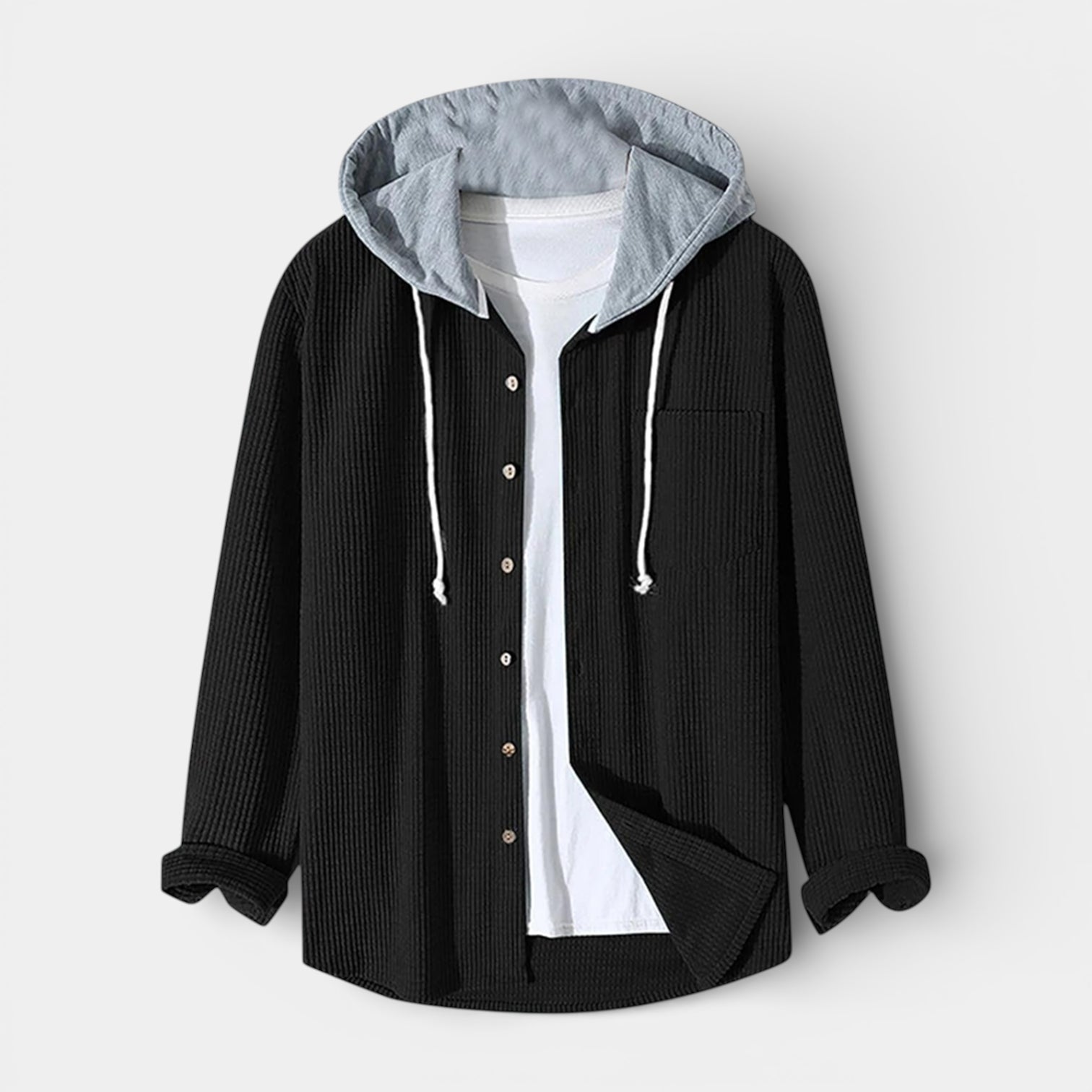 Hooded Knit Sweater Button-Front Regular Fit for Men