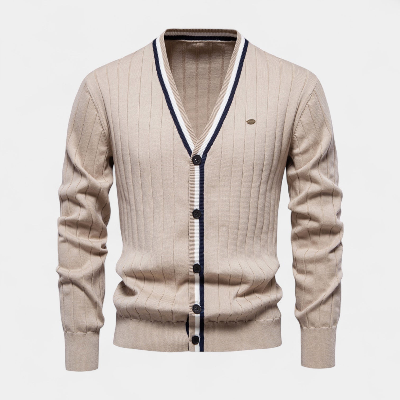 Ribbed Knit Cotton V-Neck Cardigan Regular Fit for Men