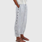 Women's Striped Trousers with Button Detail
