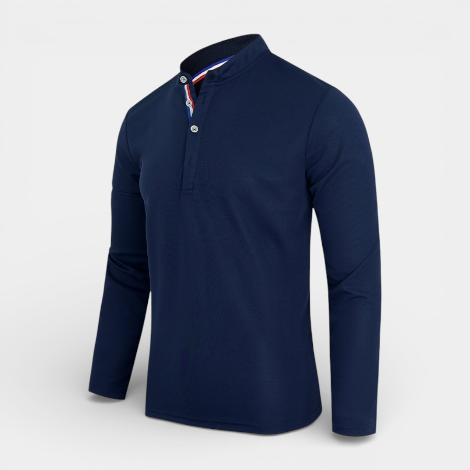 Long Sleeve Henley Shirt Band Collar Regular Fit for Men