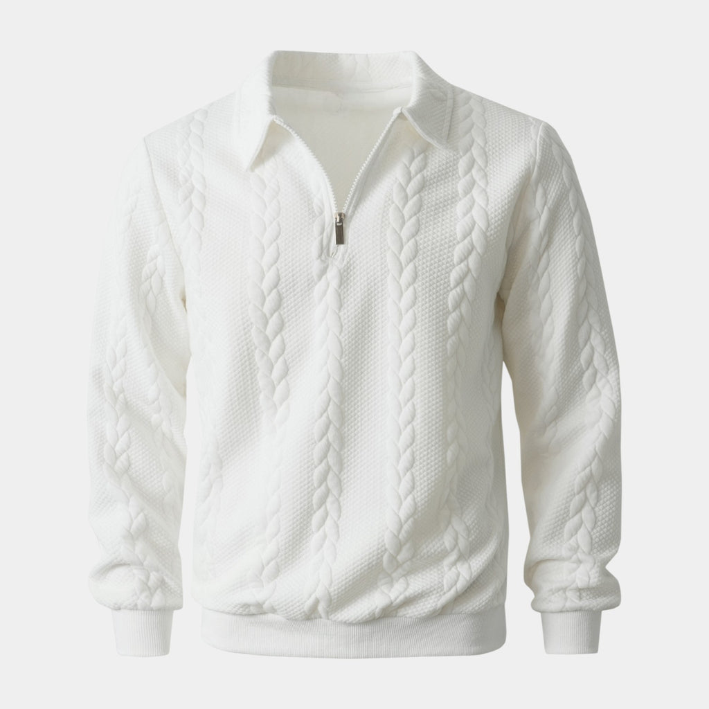 Quarter-Zip Textured Cable Knit Pullover for Men
