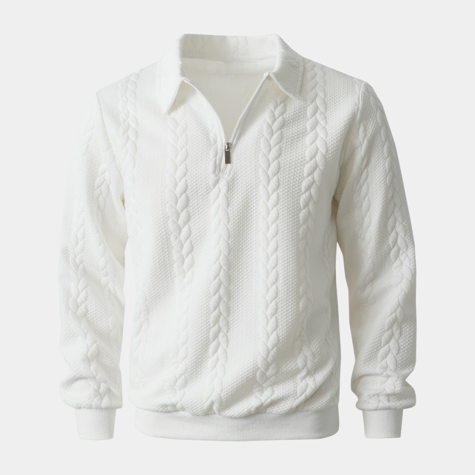 Quarter-Zip Textured Cable Knit Pullover for Men