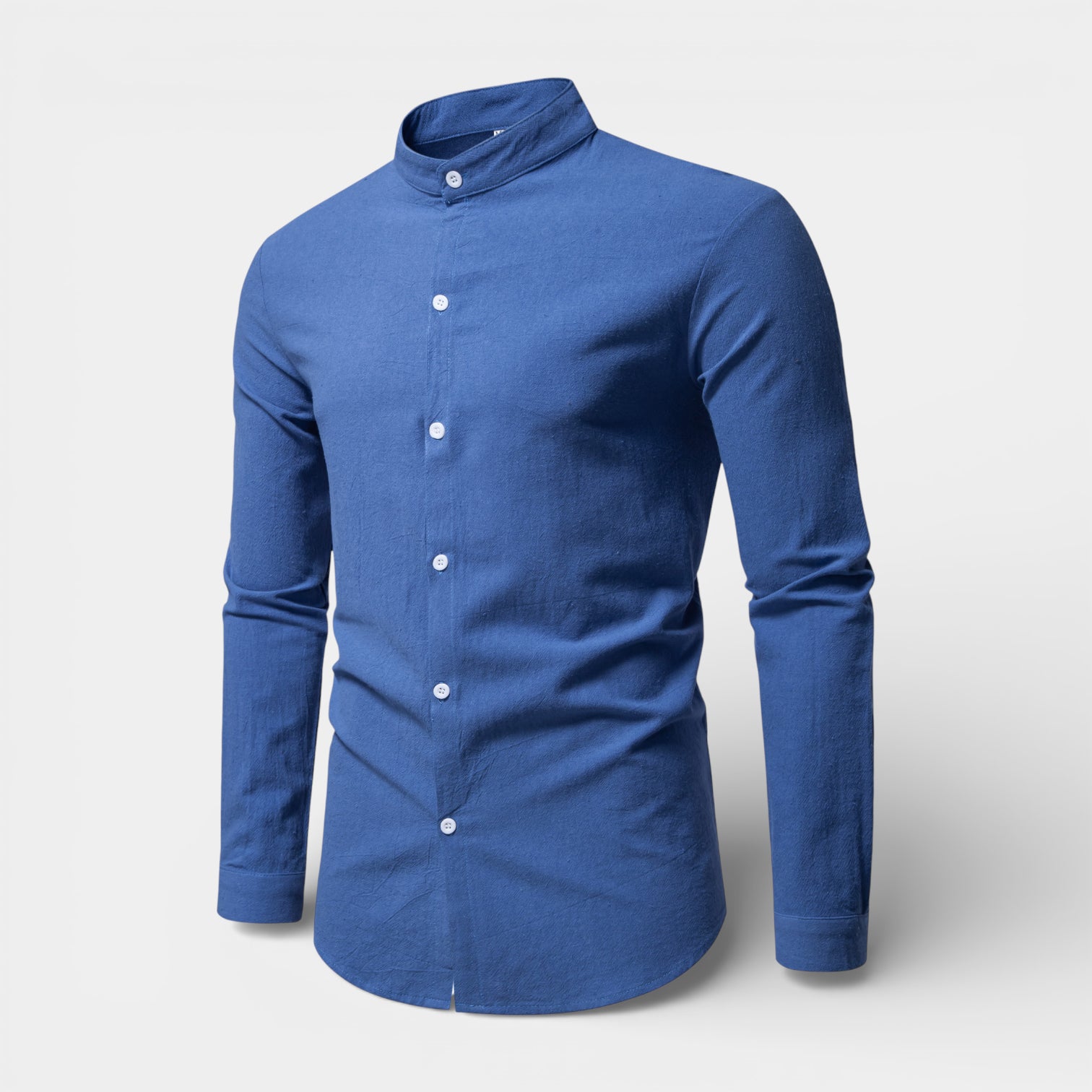 Band Collar Long Sleeve Shirt Slim Fit for Men