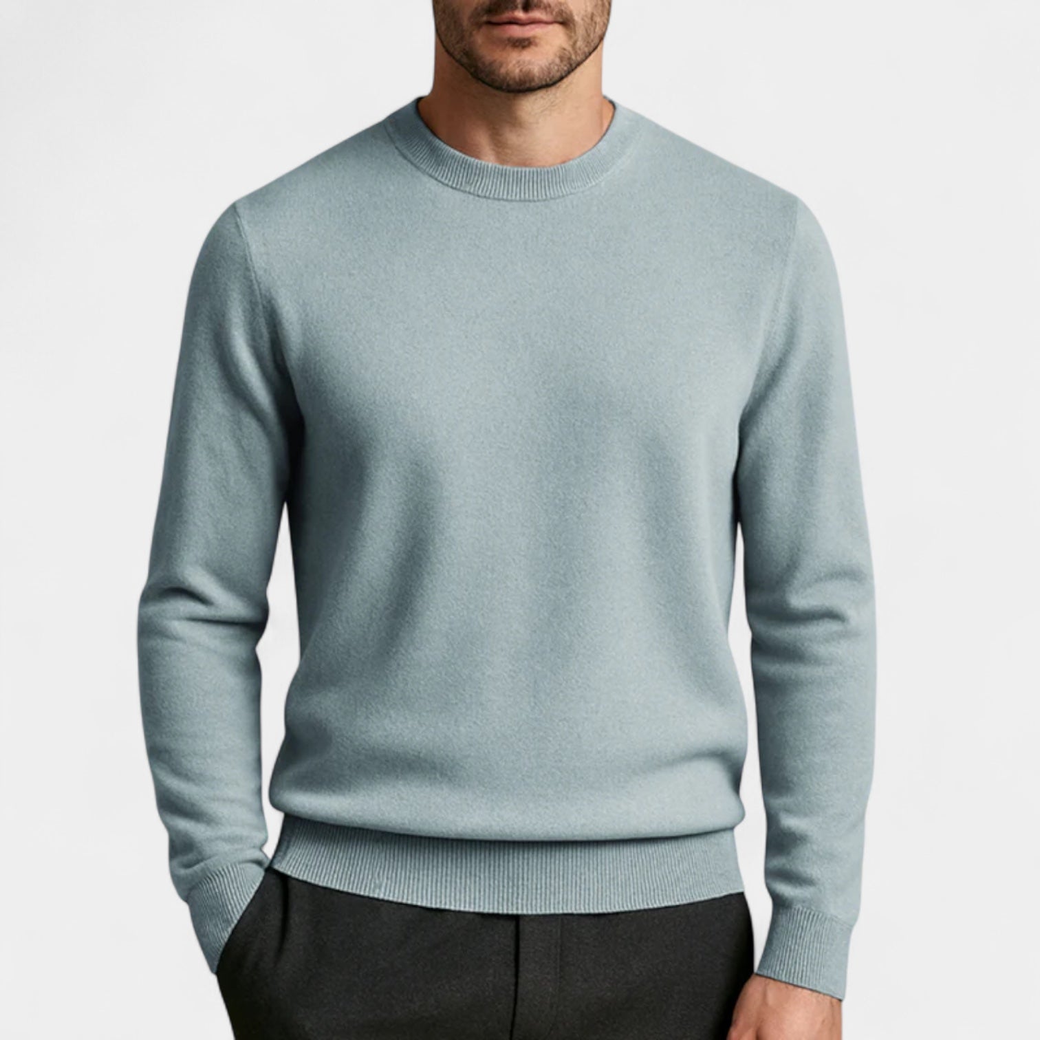 Wool Blend Crew Neck Sweater Regular Fit for Men
