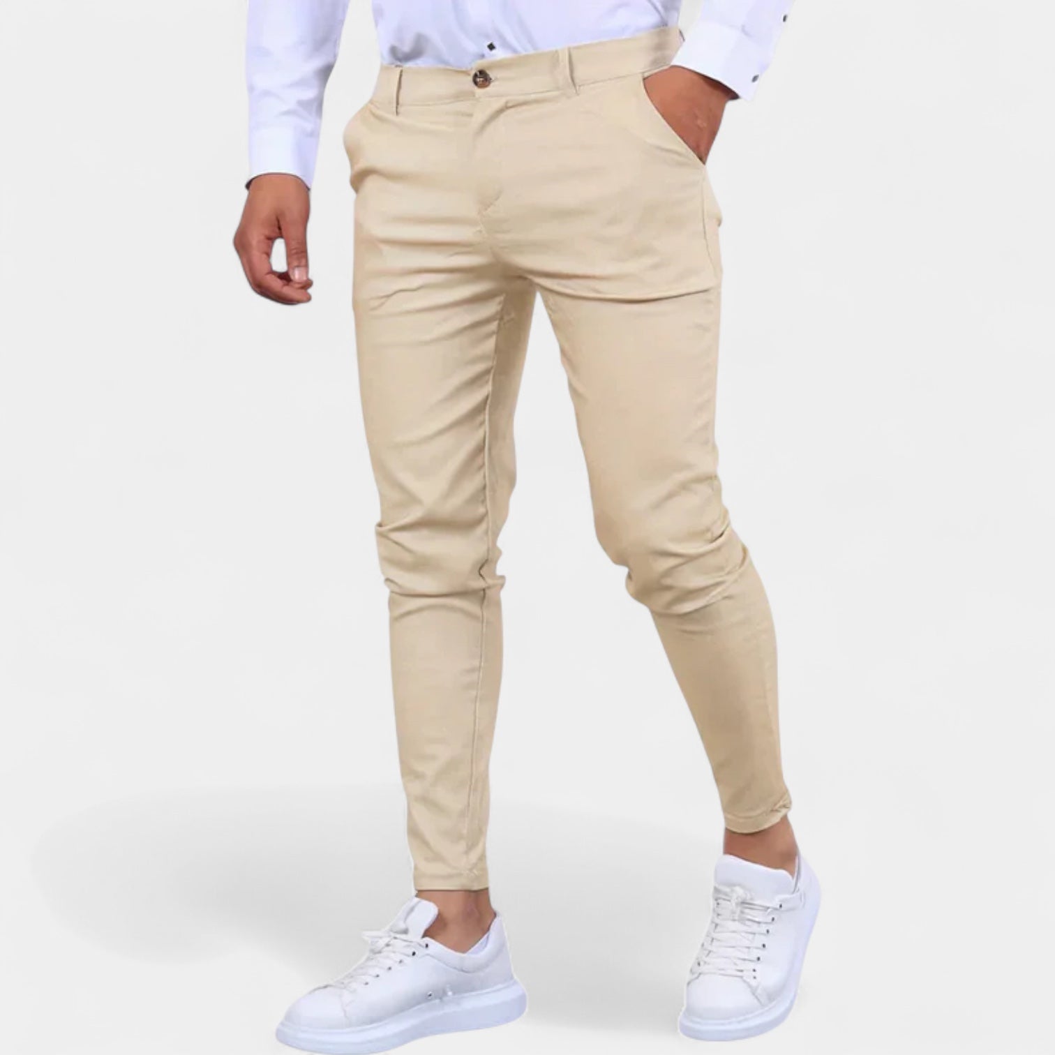 Slim Fit Stretch Trousers Flat Front Tapered for Men