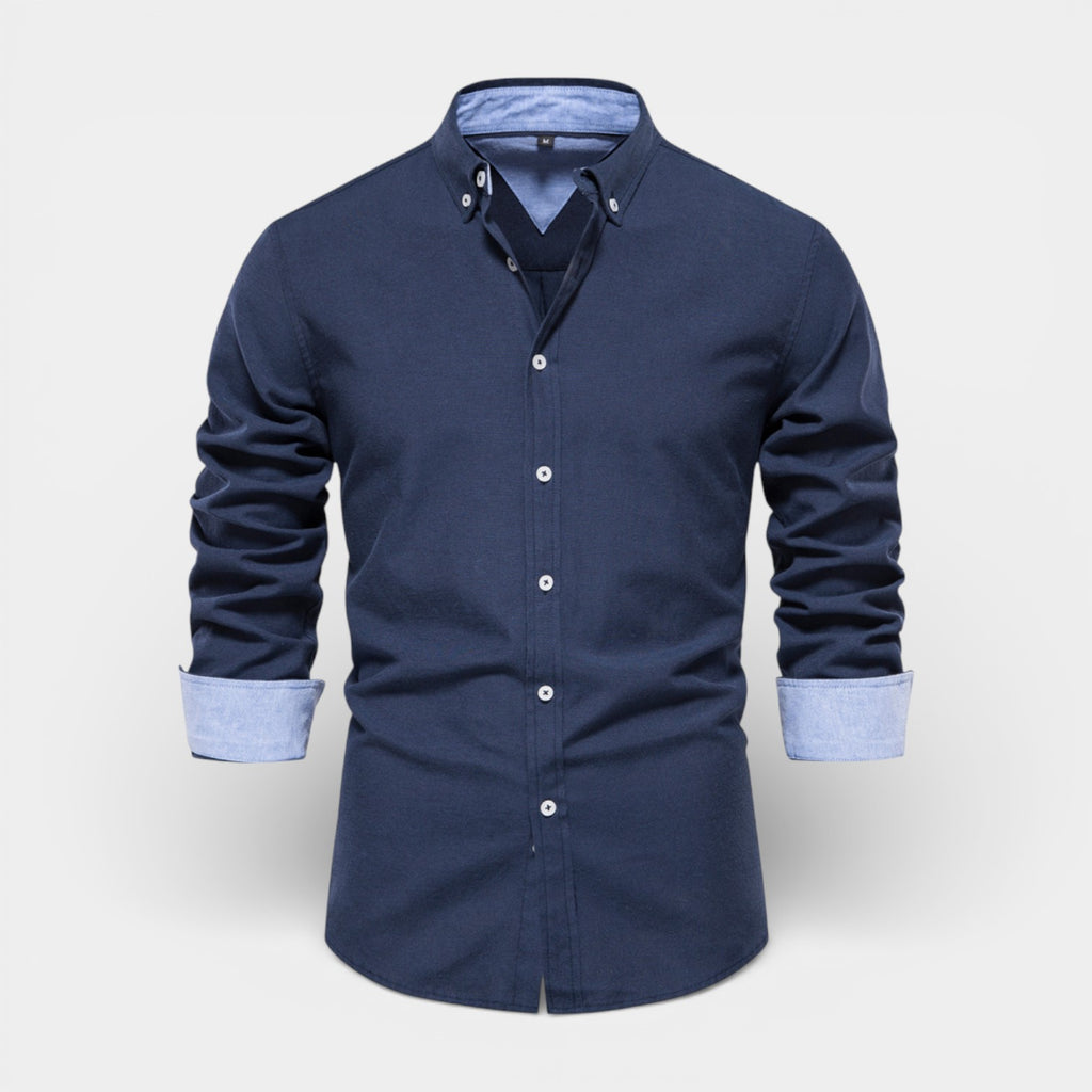 Long Sleeve Button-Up Shirt Contrast Cuff for Men