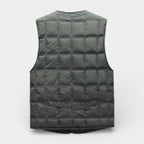 Button-Up Quilted Vest V-Neck Zip Pockets for Men