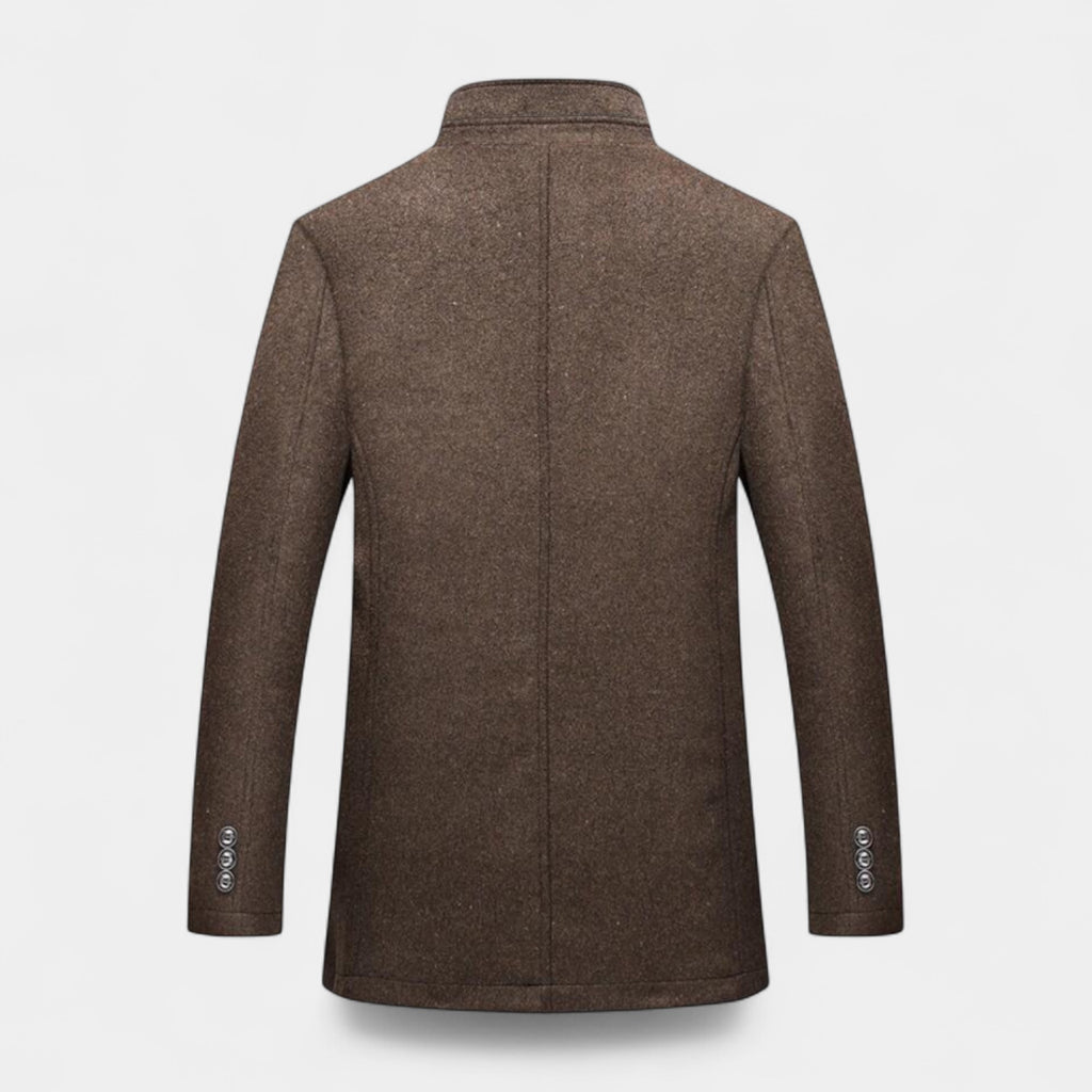 Wool-Blend Trench Coat Stand Collar Tailored Fit for Men