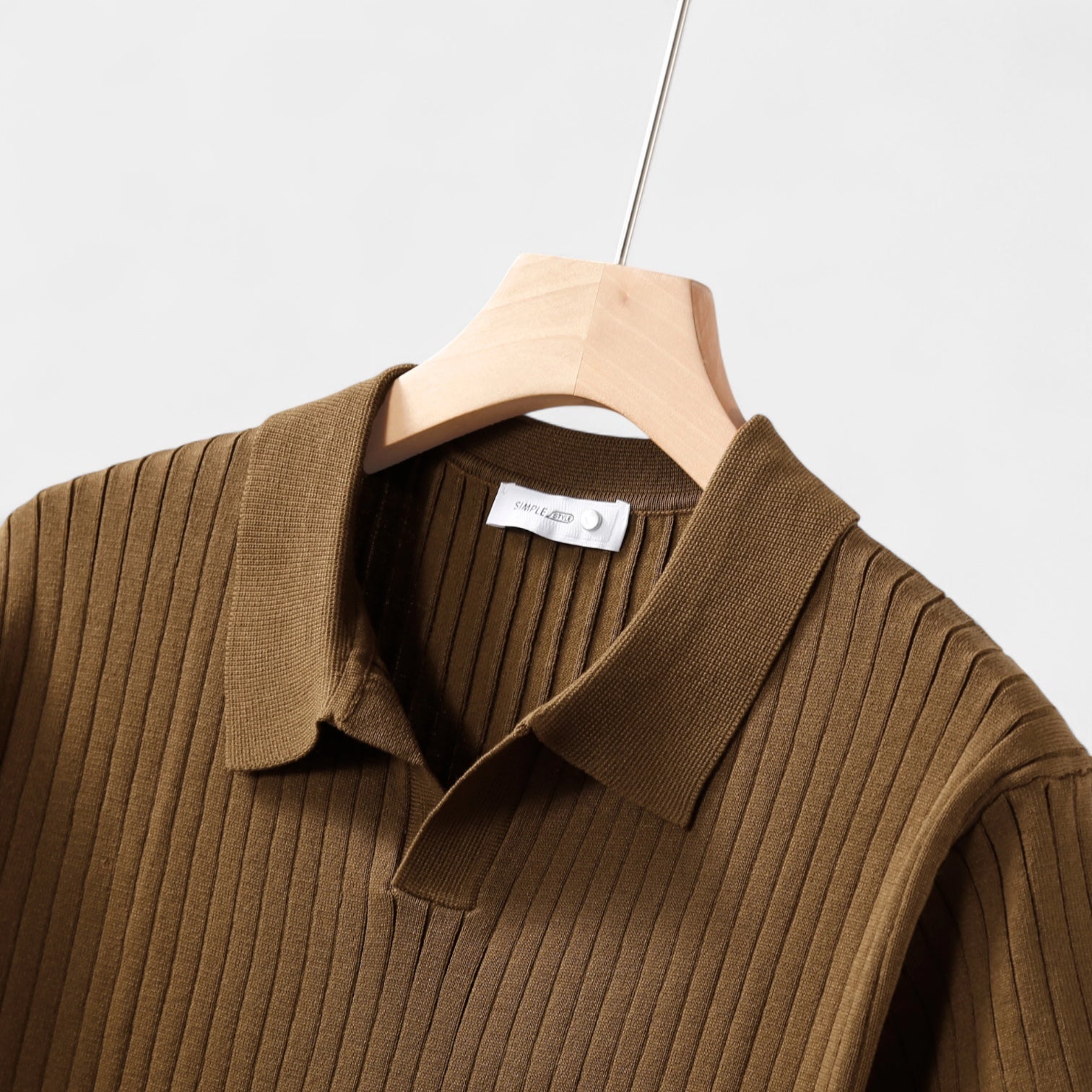 Ribbed Knit Polo Shirt Short Sleeve Slim Fit for Men