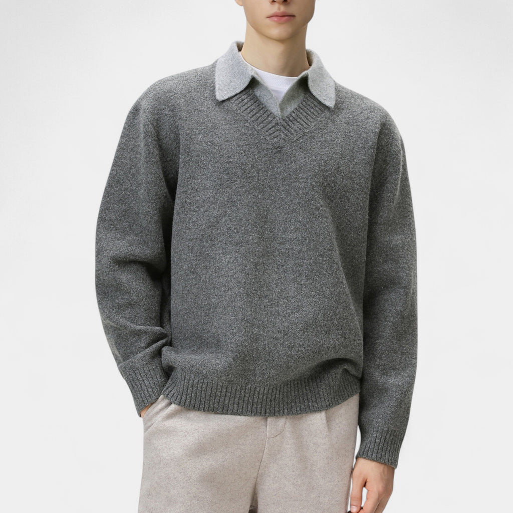 Wool Blend Collared Pullover Sweater Ribbed for Men