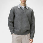 Wool Blend Collared Pullover Sweater Ribbed for Men