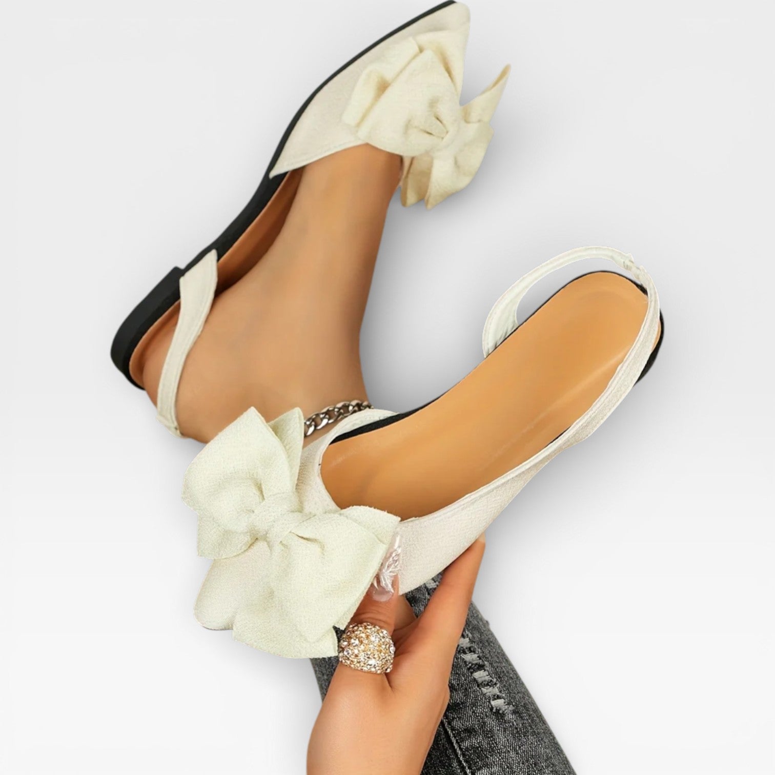 Women's Pointed-Toe Slingback Flats with Bow