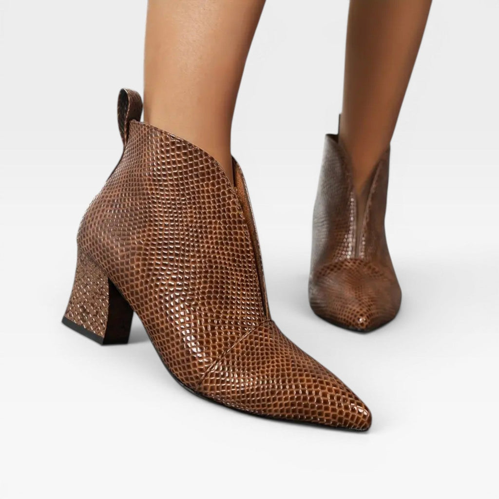 Women's Pointed-Toe Croc-Effect Ankle Boots