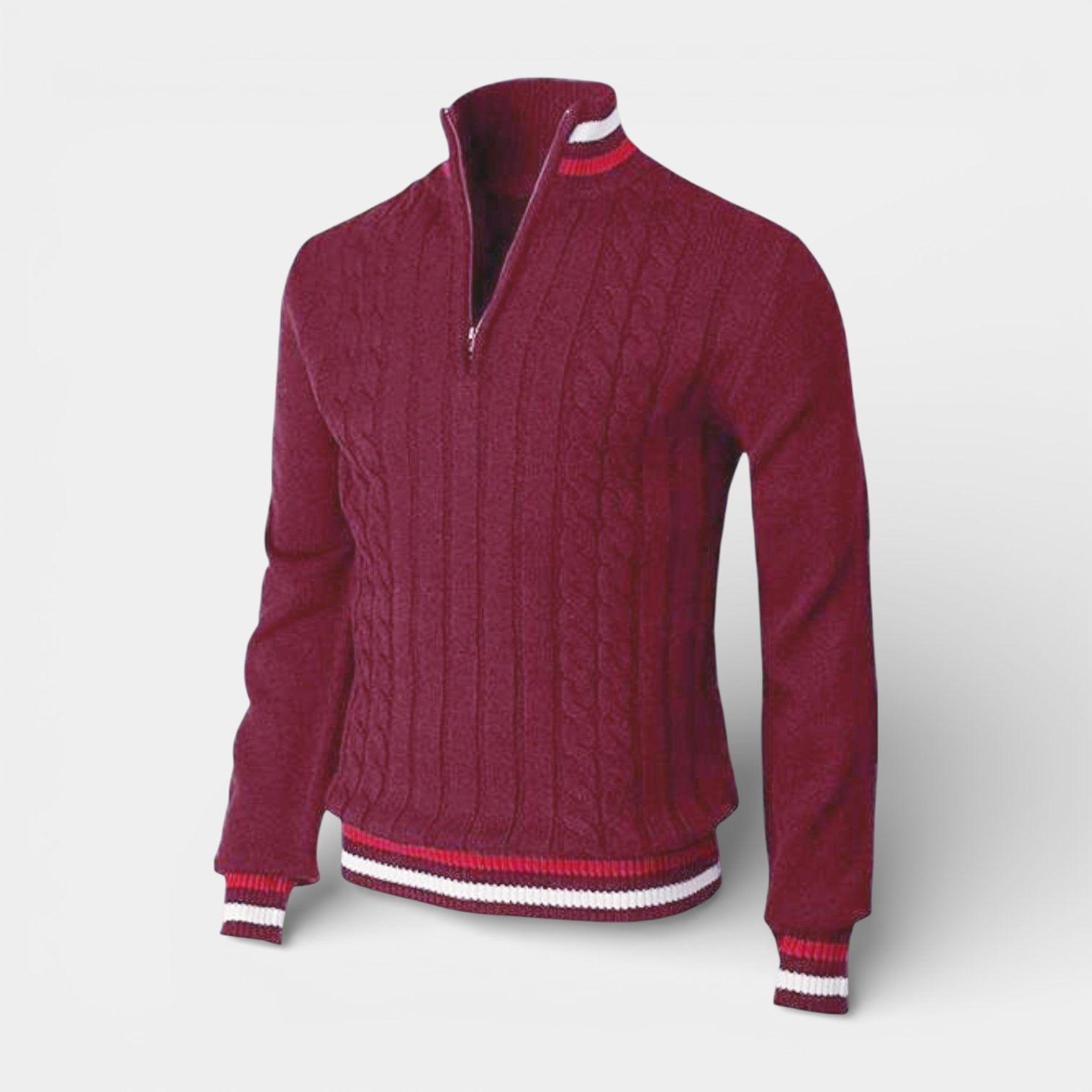 Cable Knit Half-Zip Sweater Ribbed Trim for Men