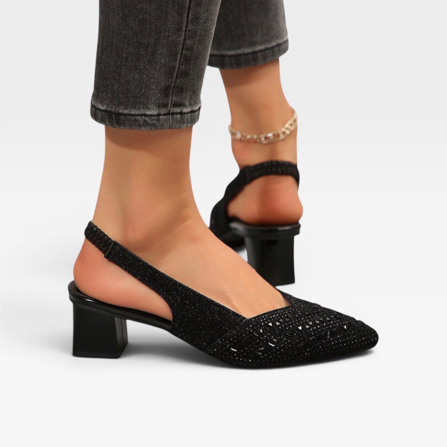 Women's Crystal Slingback Block Heels