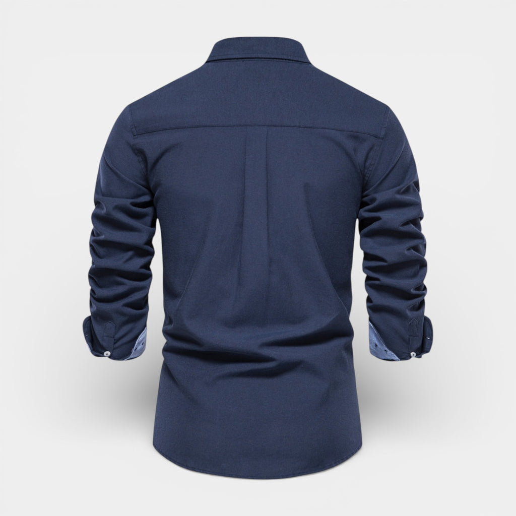 Long Sleeve Button-Up Shirt Contrast Cuff for Men
