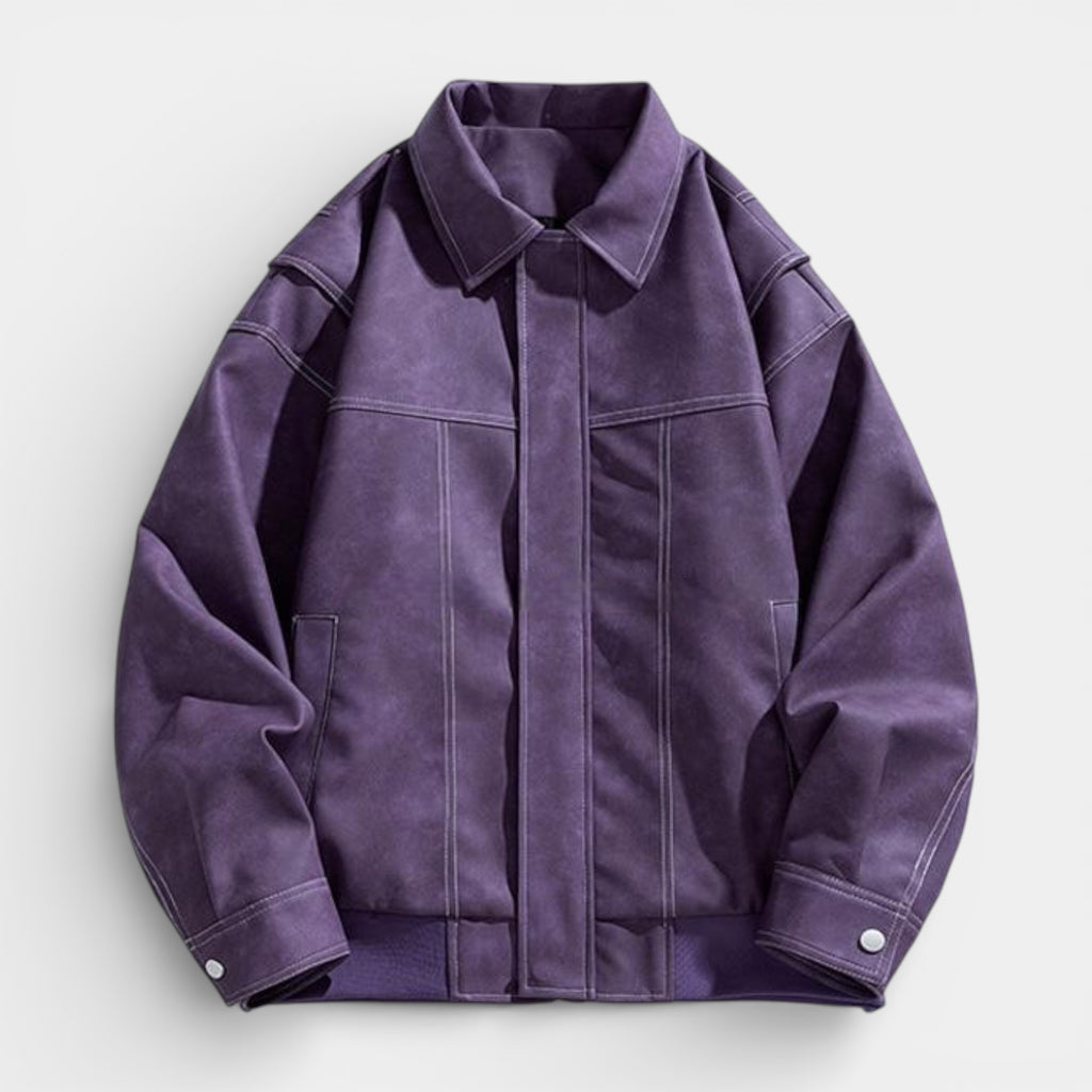 Collared Zip Jacket Suede-Touch Relaxed Fit for Men
