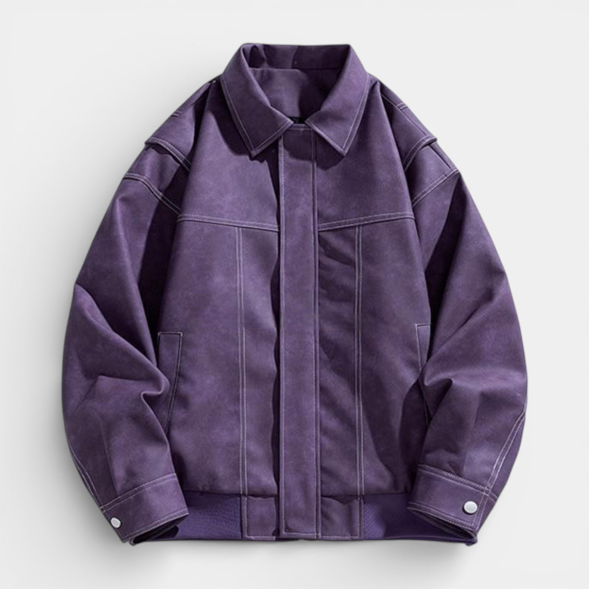 Collared Zip Jacket Suede-Touch Relaxed Fit for Men