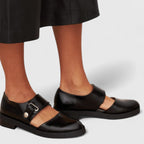 Women's Leather Mary Jane Flats with Buckle Strap