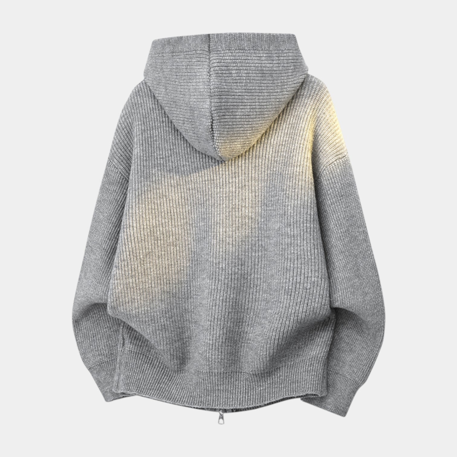 Ribbed Knit Hooded Zip Sweater Relaxed Fit for Men