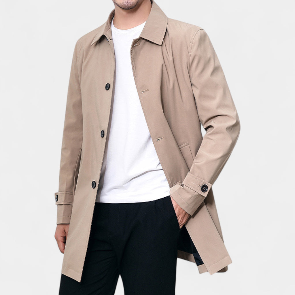 Waterproof Trench Coat Regular Fit Mid-Length for Men