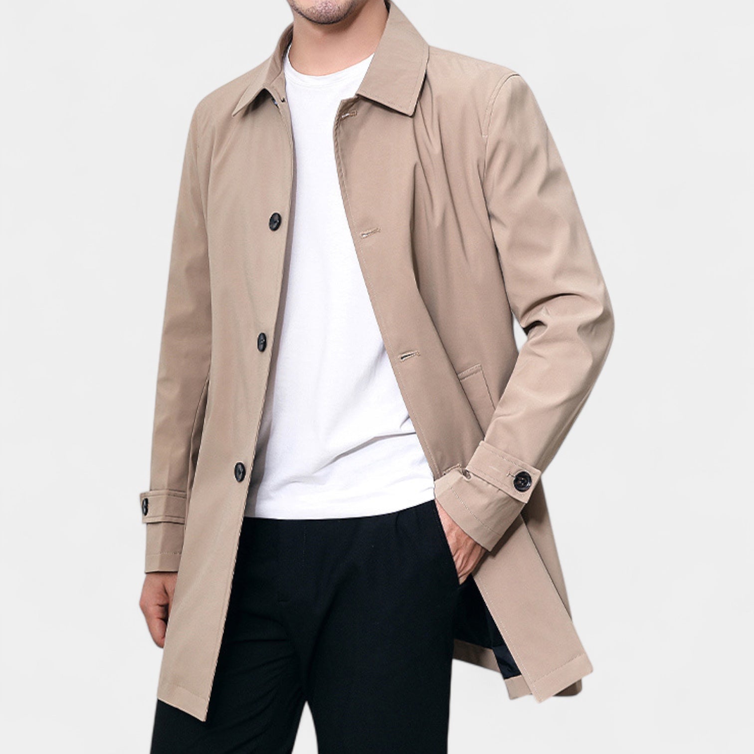 Waterproof Trench Coat Regular Fit Mid-Length for Men