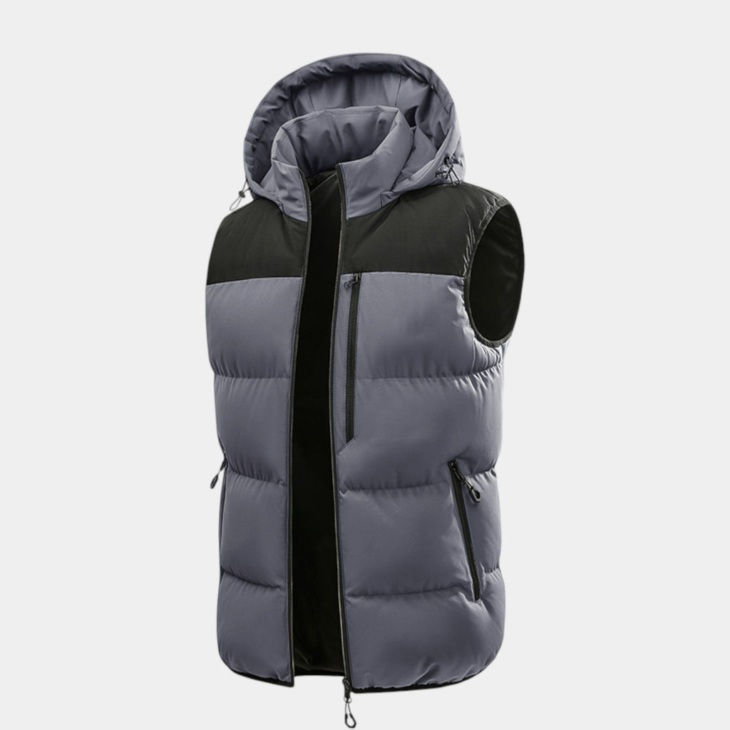 Hooded Puffer Vest Quilted Zip-Up Regular Fit for Men