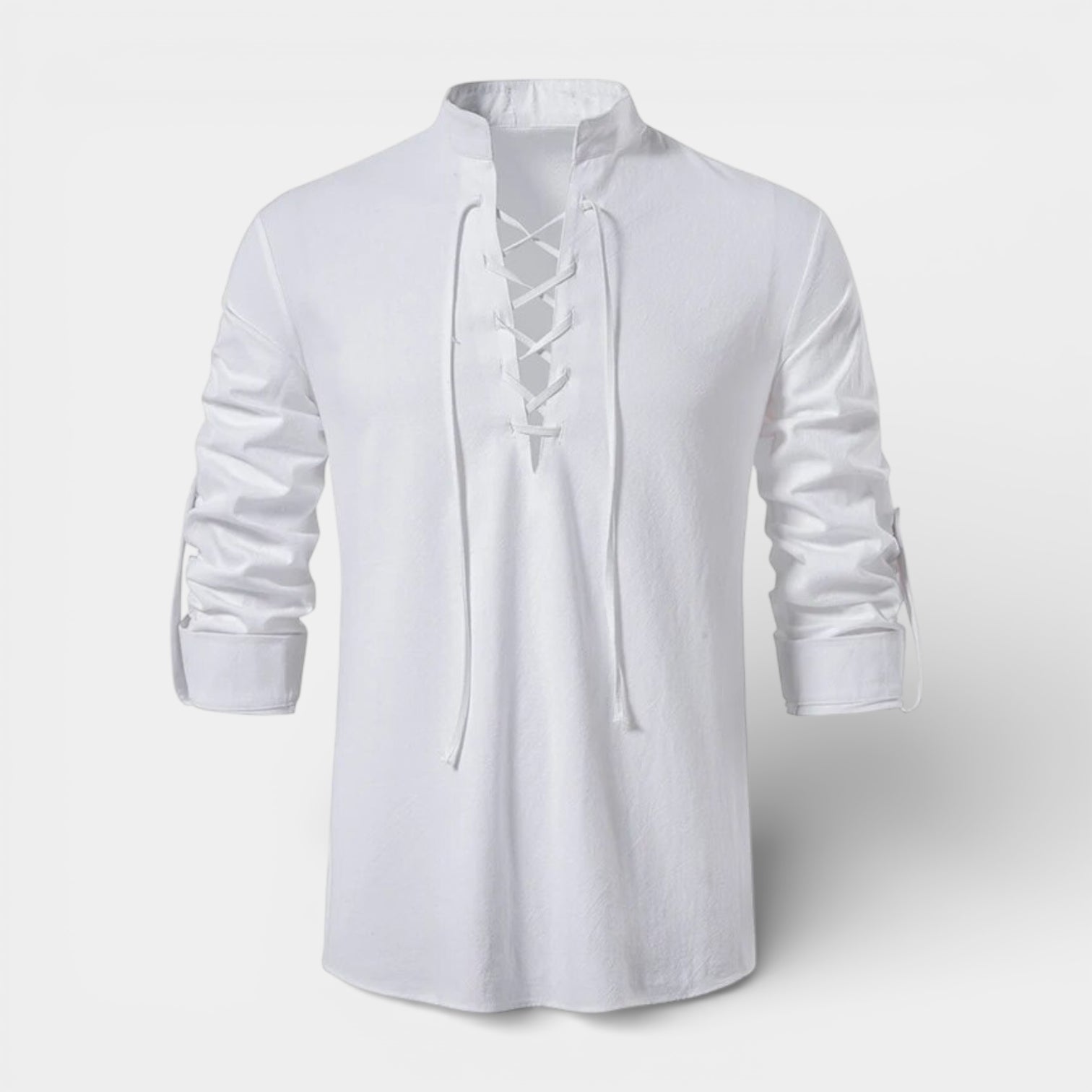 Lace-Up Band Collar Shirt Long Sleeve for Men