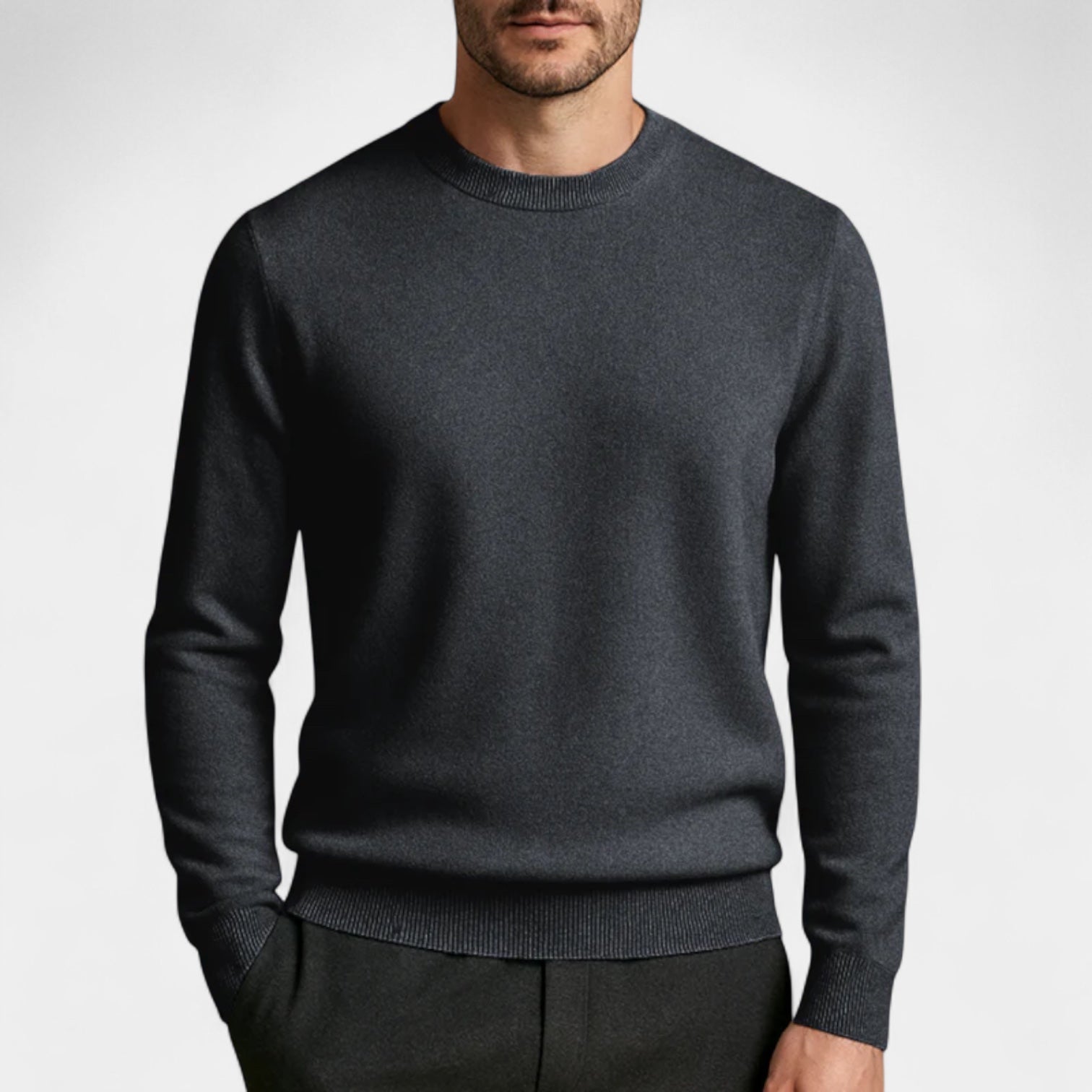Wool Blend Crew Neck Sweater Regular Fit for Men