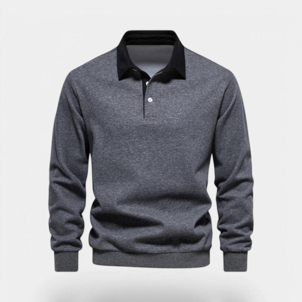 Dress Collar Polo Sweatshirt Cotton Pullover for Men