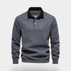 Dress Collar Polo Sweatshirt Cotton Pullover for Men
