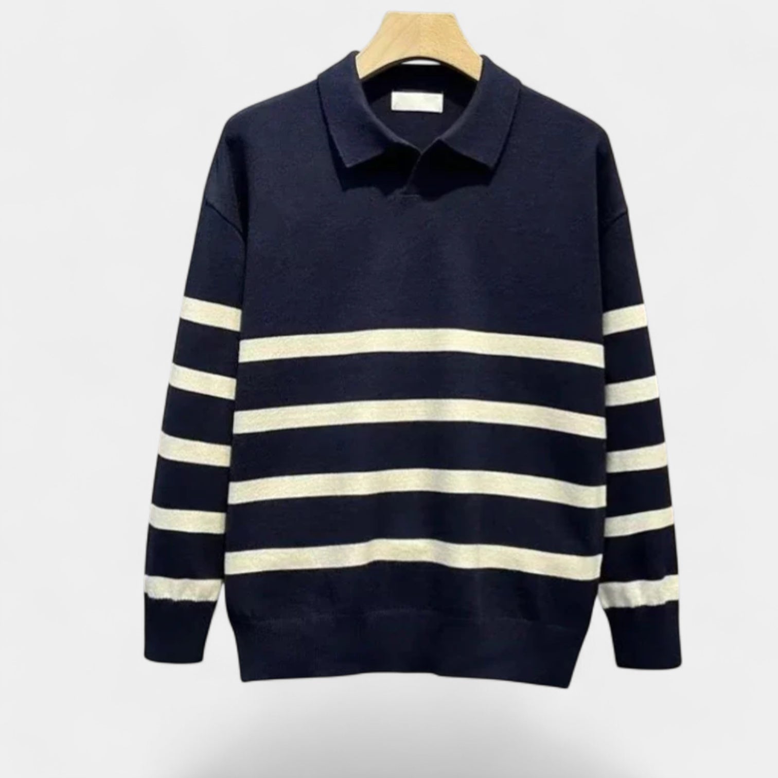 Striped Knit Polo Shirt Slim Fit Ribbed for Men