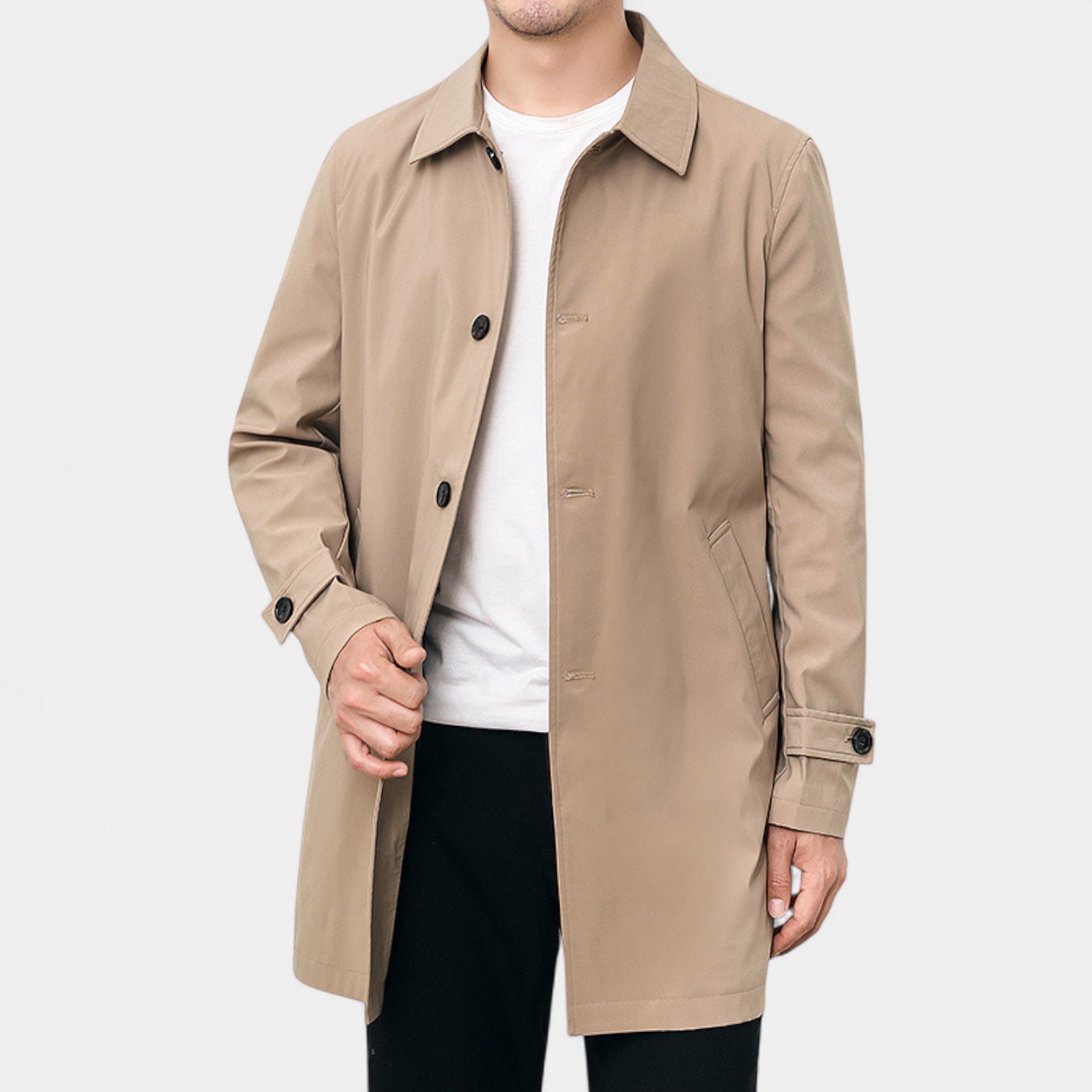 Waterproof Trench Coat Regular Fit Mid-Length for Men