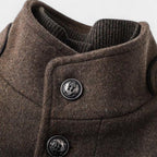 Wool-Blend Trench Coat Stand Collar Tailored Fit for Men