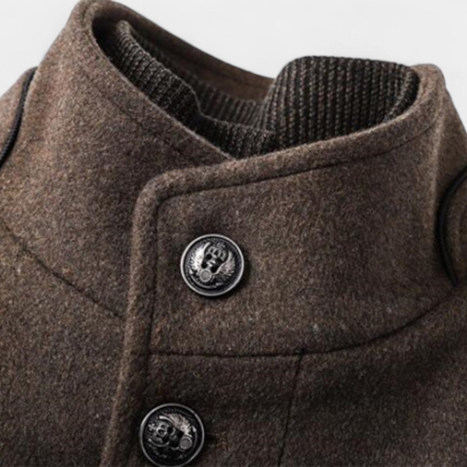 Wool-Blend Trench Coat Stand Collar Tailored Fit for Men