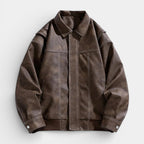 Collared Zip Jacket Suede-Touch Relaxed Fit for Men