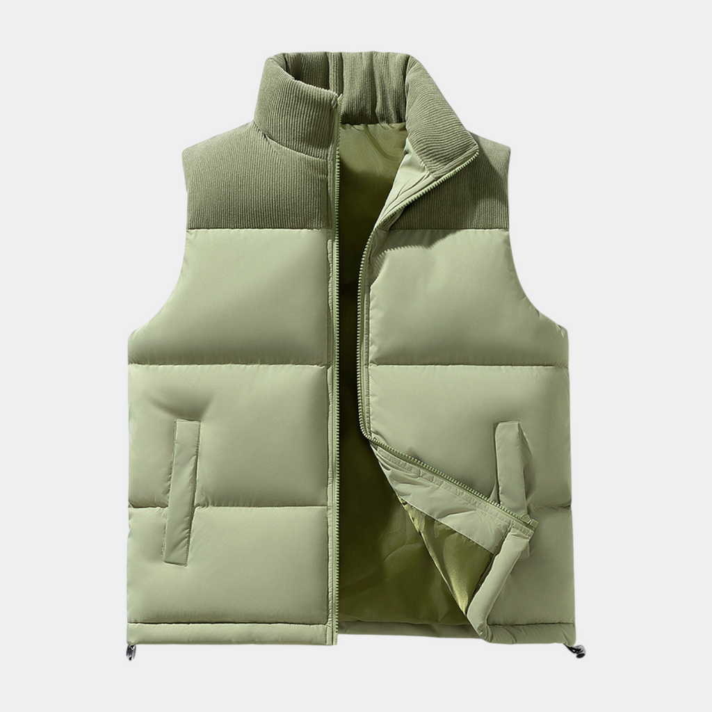 Quilted Puffer Vest Full-Zip Stand Collar for Men